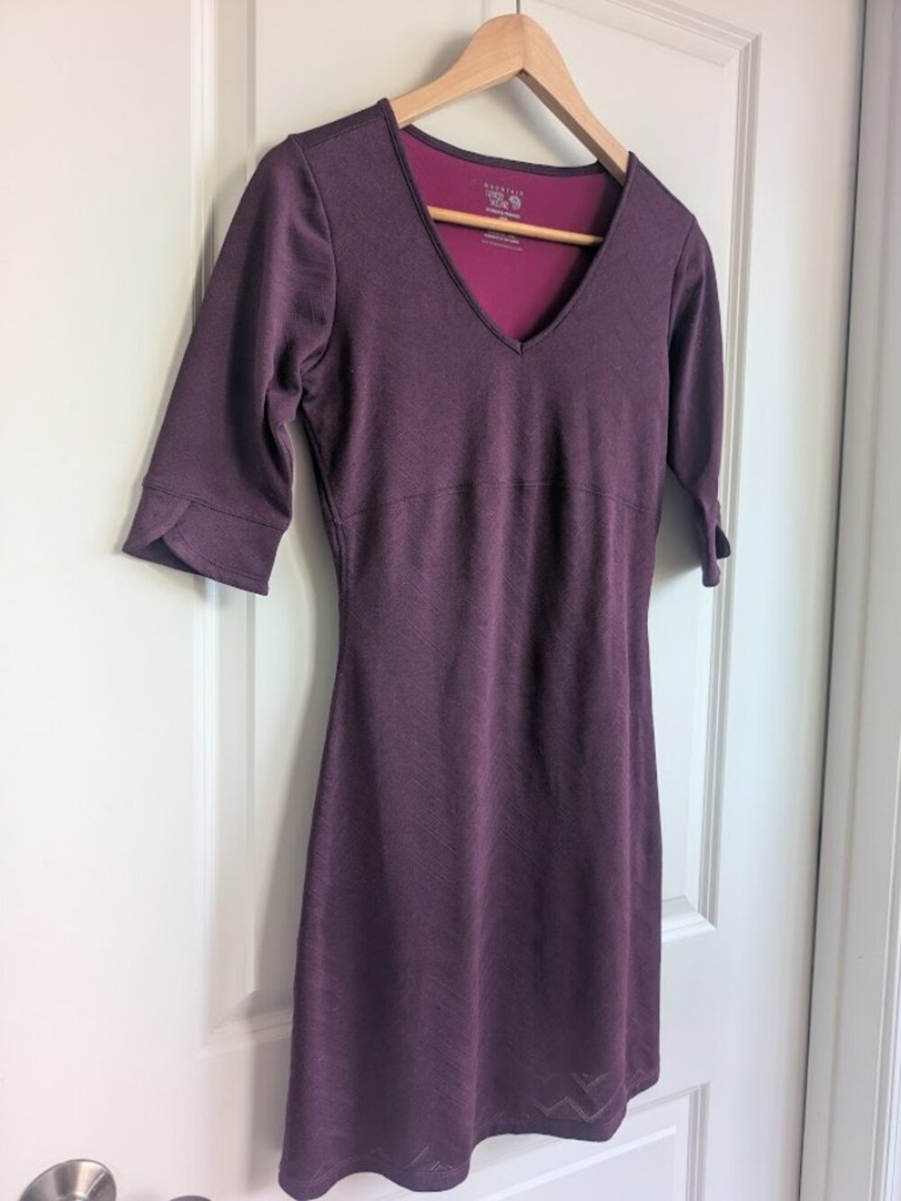 Mountain Hardware.  Purple midi-dress for travel and activewear.